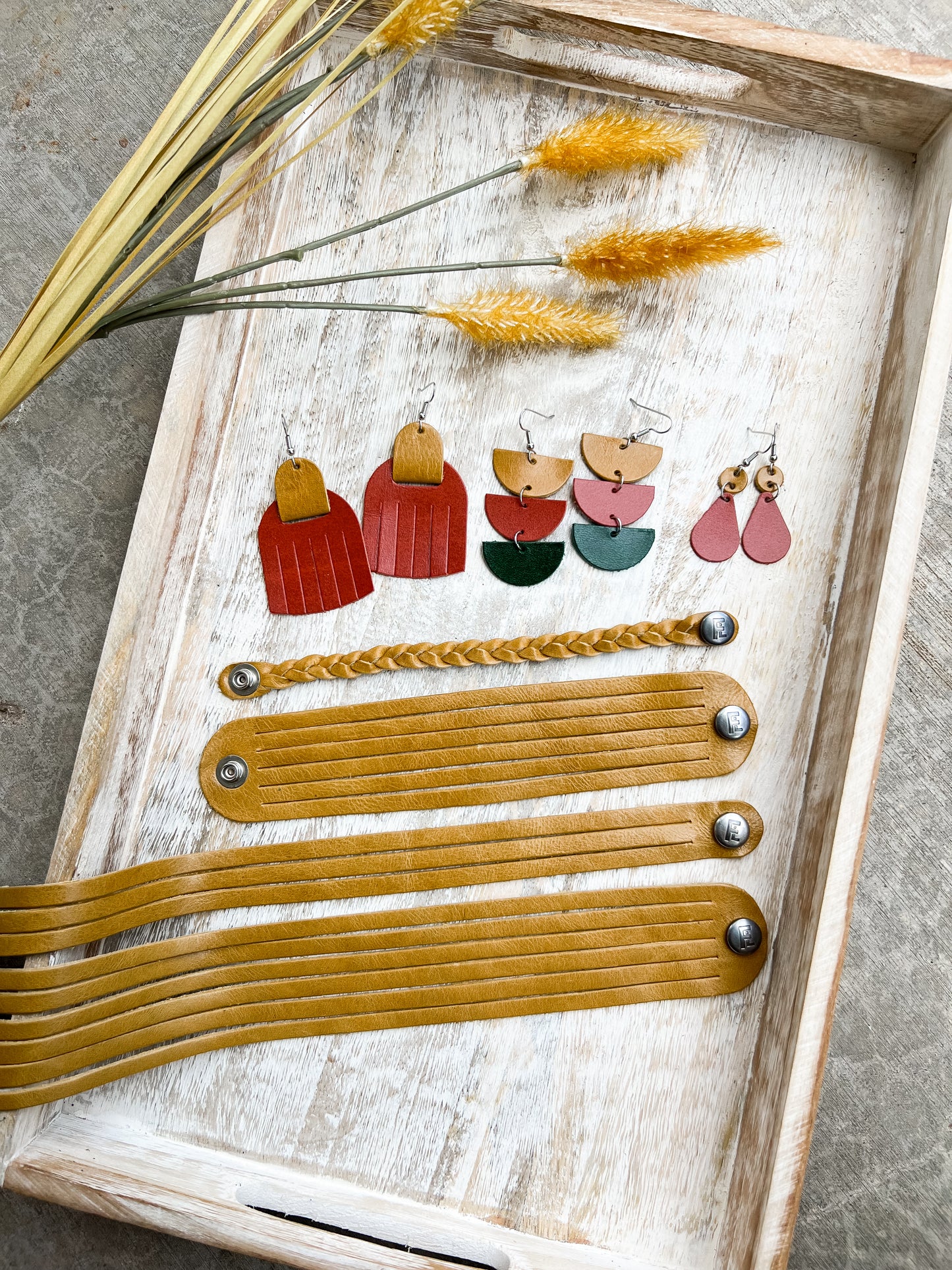 Leather Earrings / Fringies / Autumn Fire & Honey