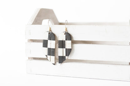 Leather Earrings / Mini Fringe / Checker Cork