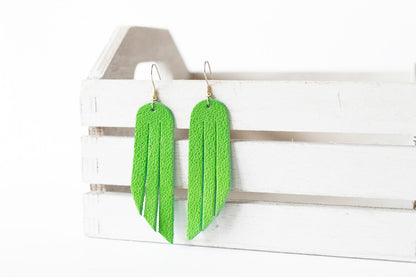 Leather Earrings / Fringe / Kelly Green