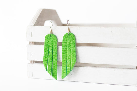 Leather Earrings / Fringe / Kelly Green