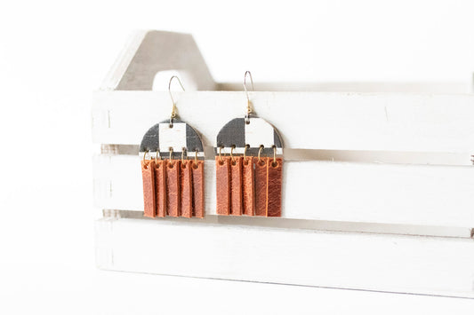 Leather Earrings / Cinque Luci / Checker Cork