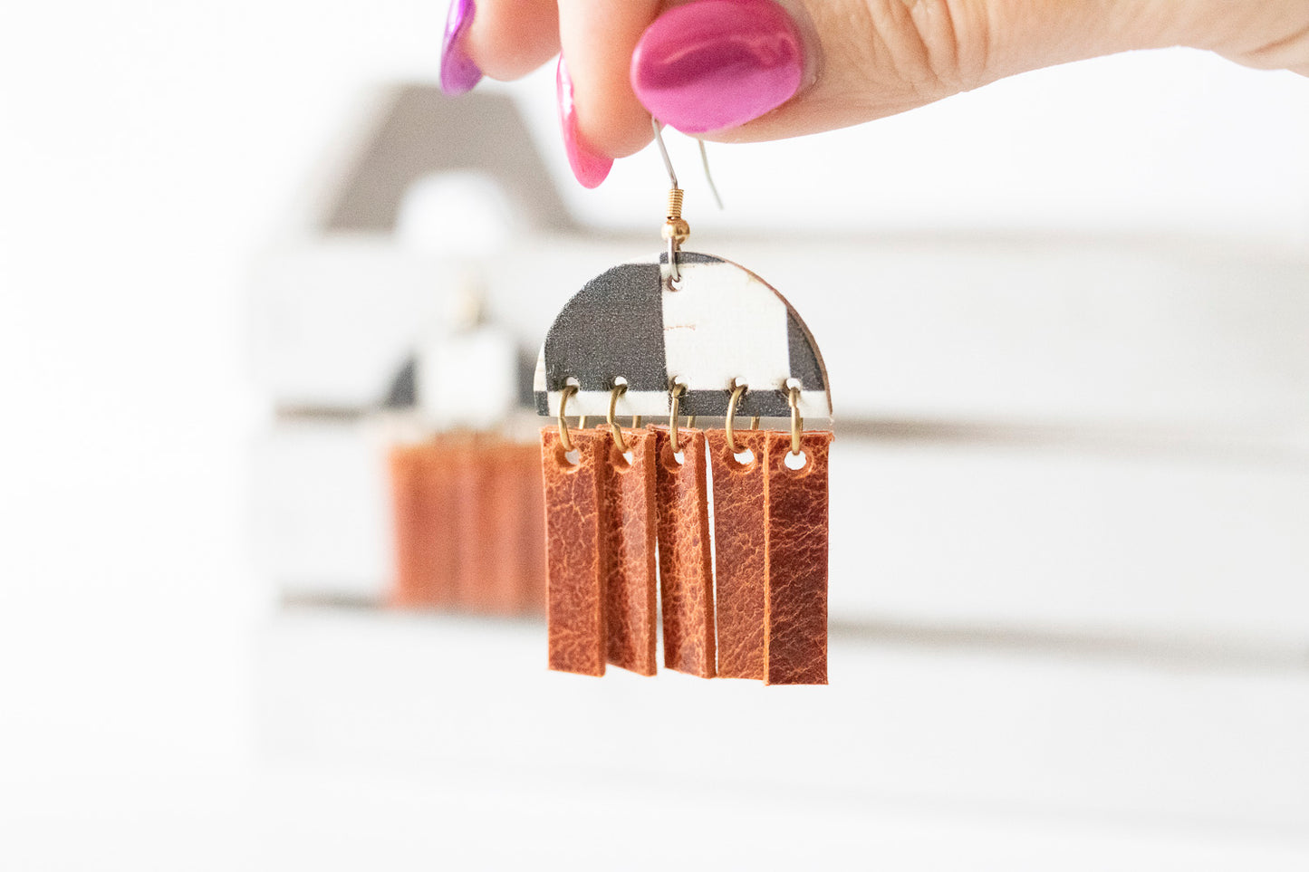 Leather Earrings / Cinque Luci / Checker Cork