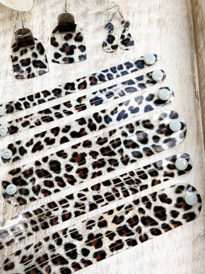 Leather Bracelet / Ultra Skinny Sliced Cuff / Spotted Leopard Jelly