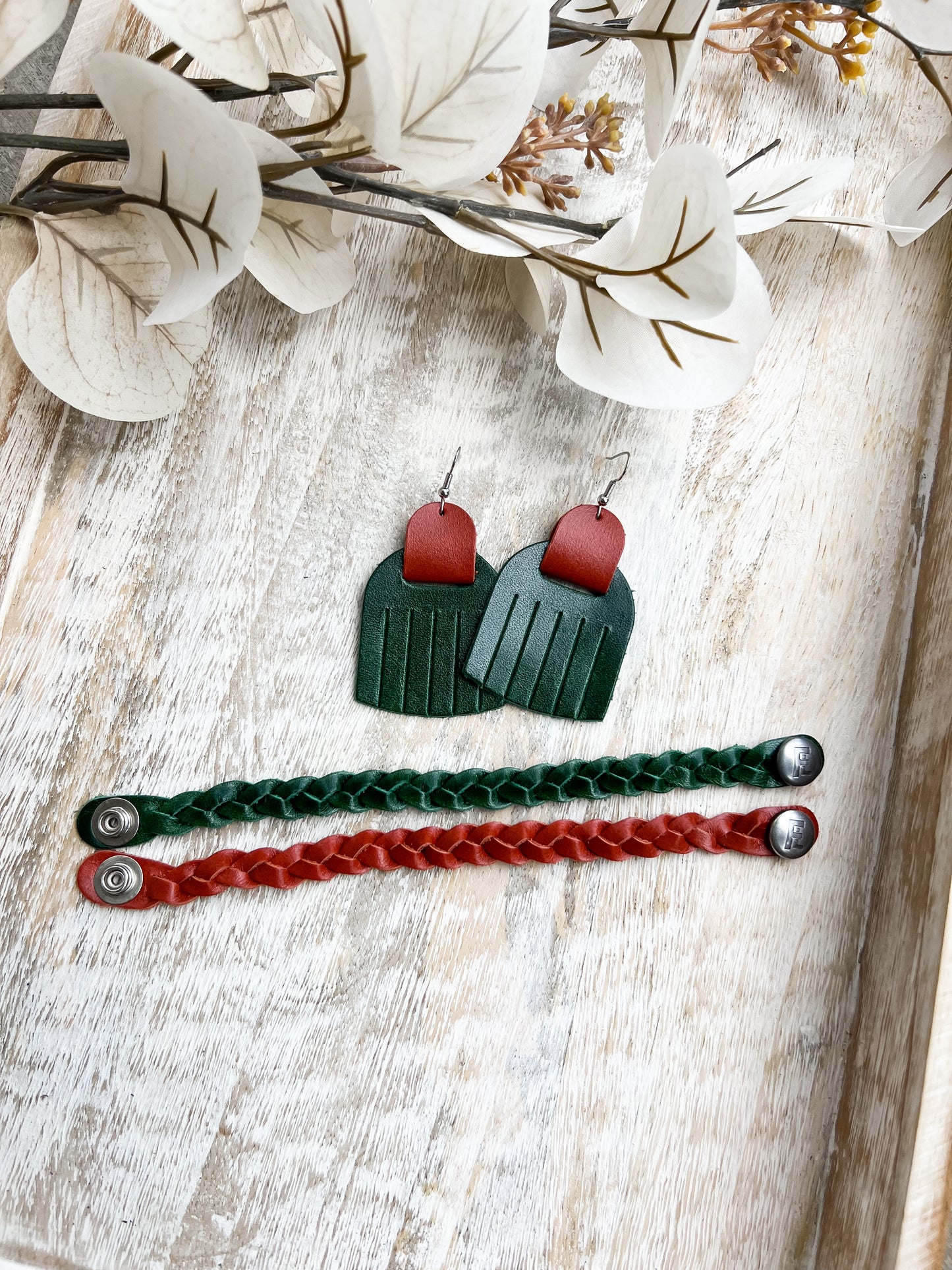 Leather Earrings / Fringies / Pine Tree & Autumn Fire