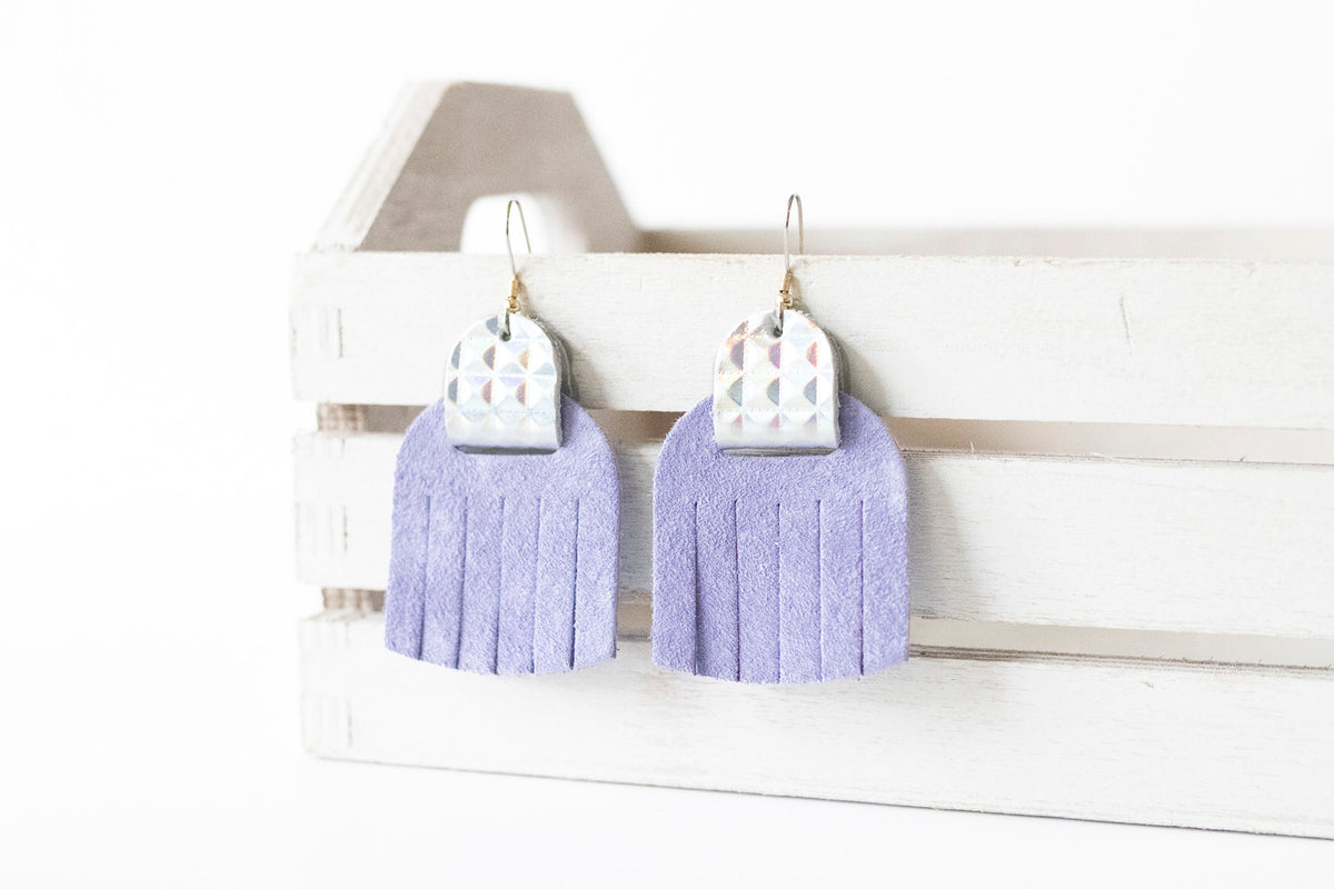 Leather Earrings / Fringies / Wisteria Nubuck & Prism