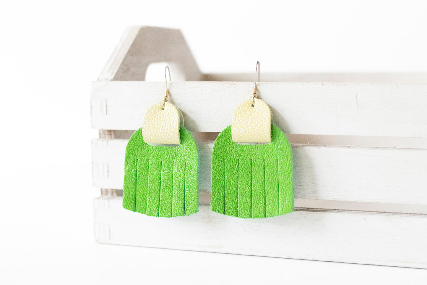 Leather Earrings / Fringies / Kelly Green & Lemon Seltzer