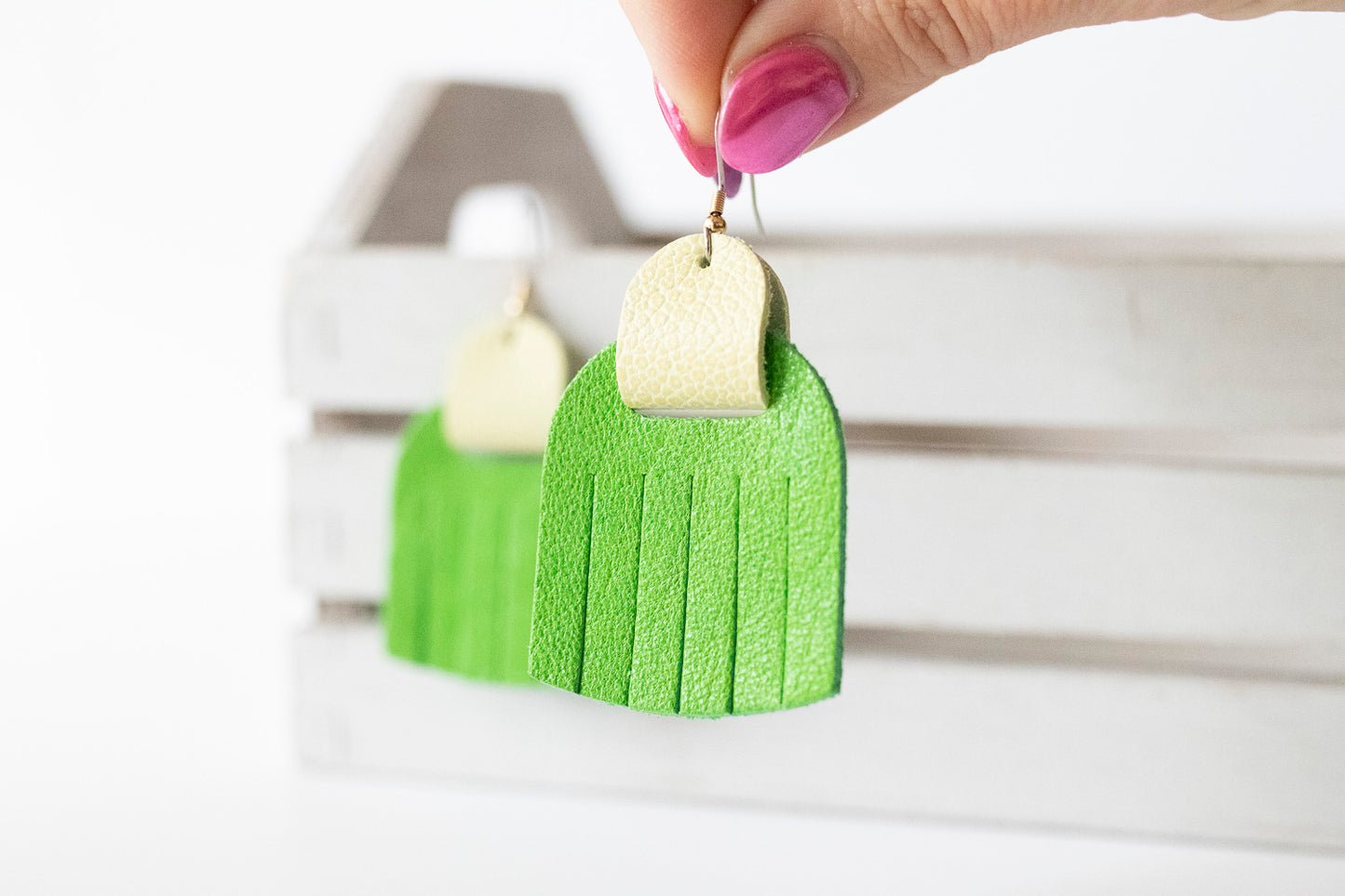 Leather Earrings / Fringies / Kelly Green & Lemon Seltzer
