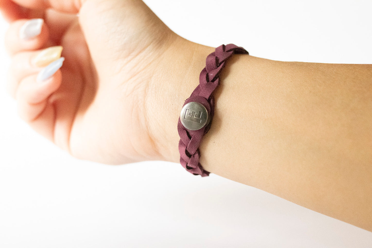 Braided Leather Bracelet / Purple Wine