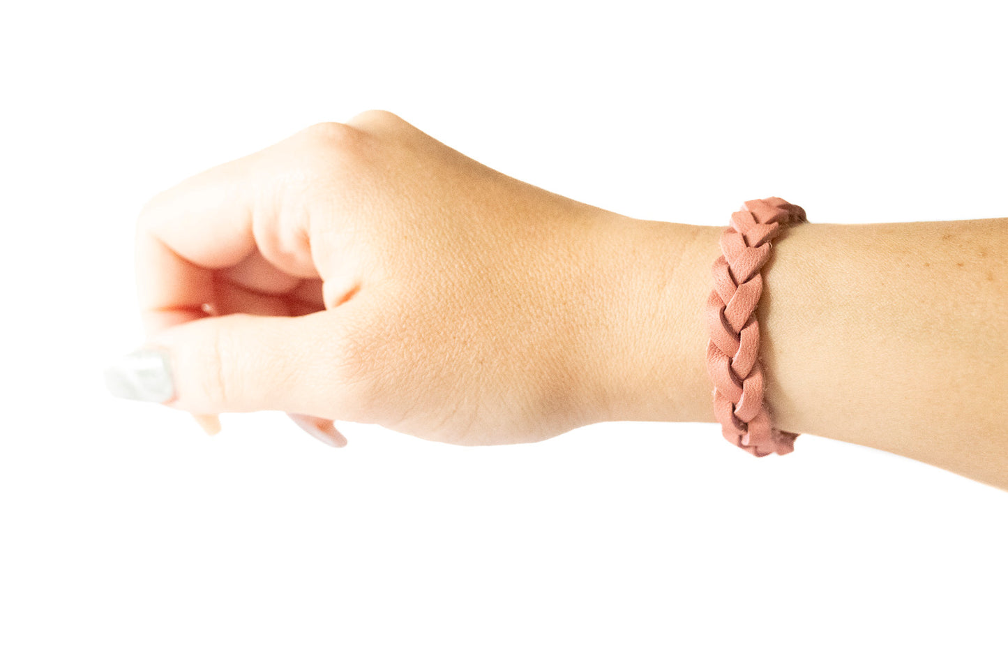 Braided Leather Bracelet / Smooth Rose