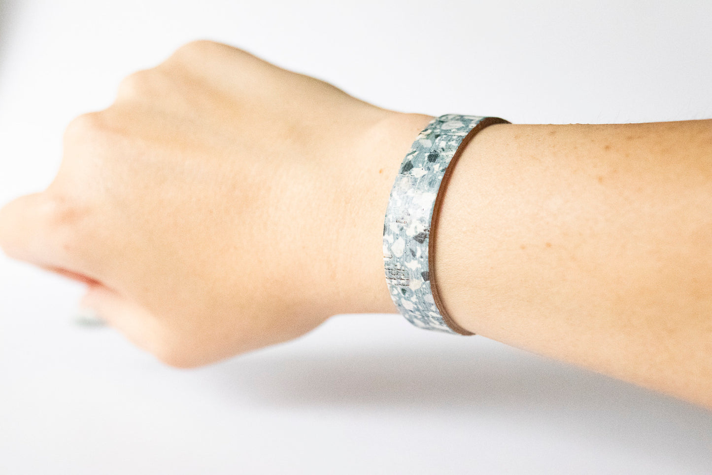 Leather Bracelet / Skinny Slim Cuff / Ocean Terrazzo Cork