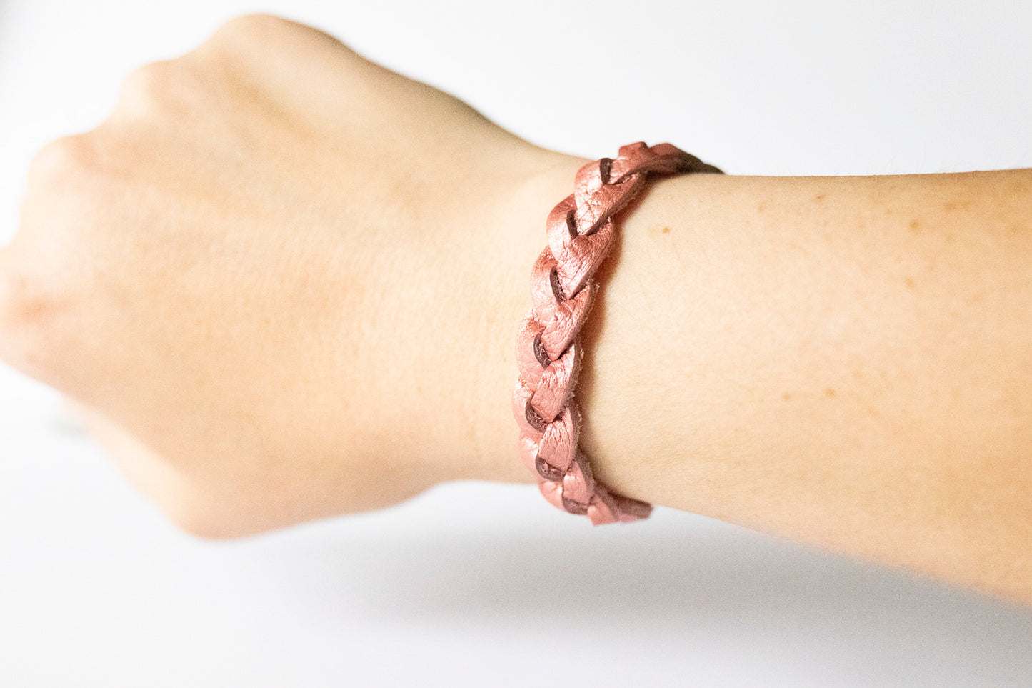 Braided Leather Bracelet / Vintage Peach Glow