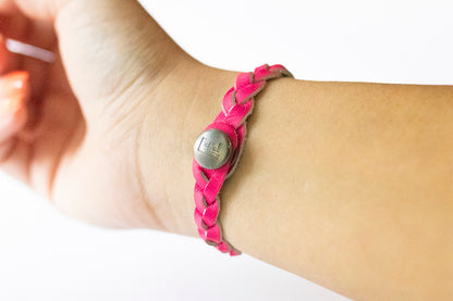 Braided Leather Bracelet / Neon Pink