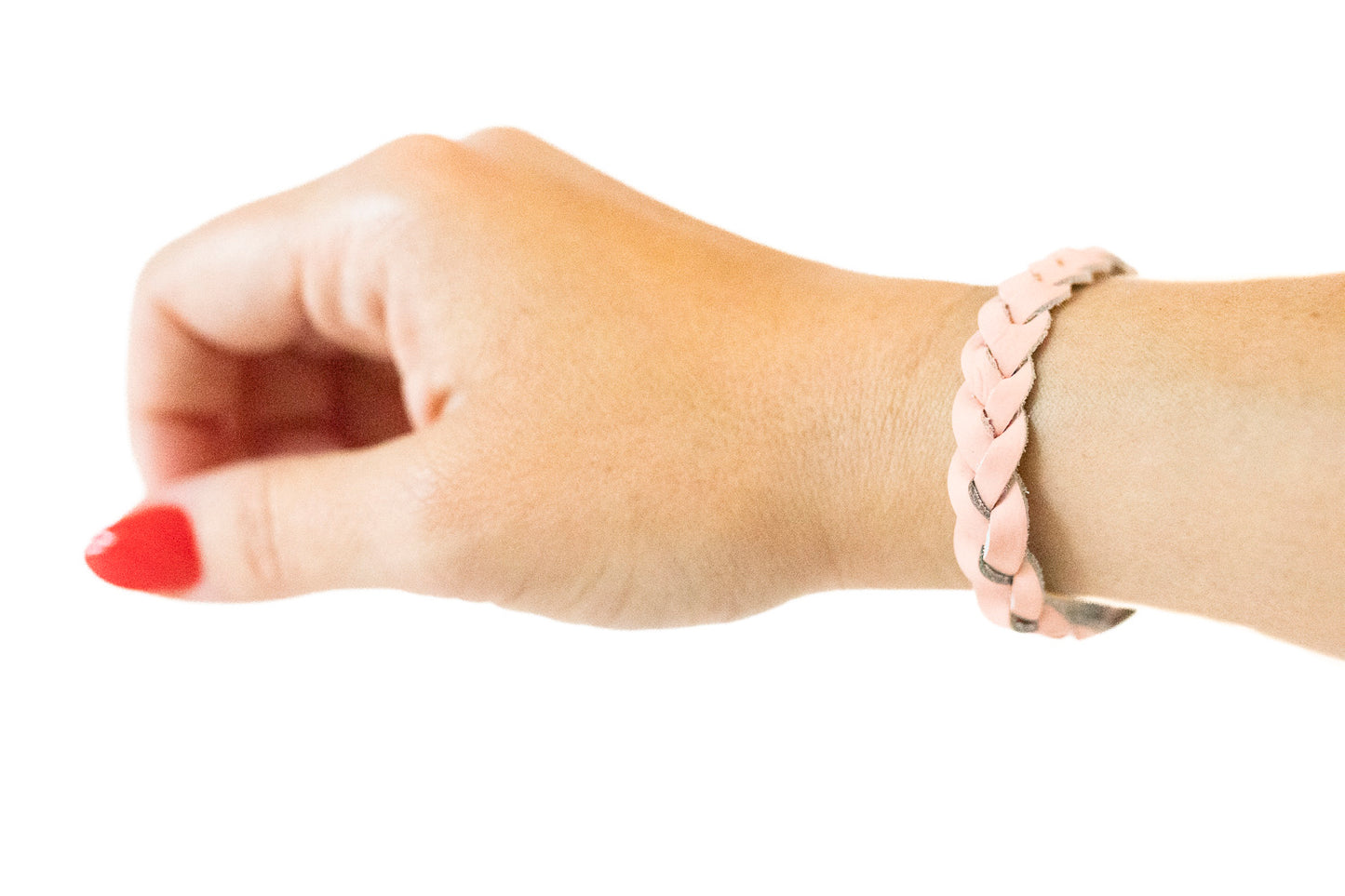 Braided Leather Bracelet / Soft Peach