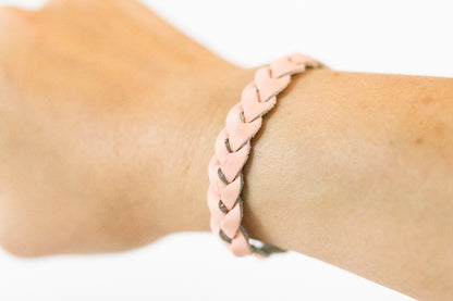 Braided Leather Bracelet / Soft Peach