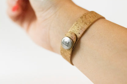 Leather Bracelet / Skinny Slim Cuff / Gold Flake Cork