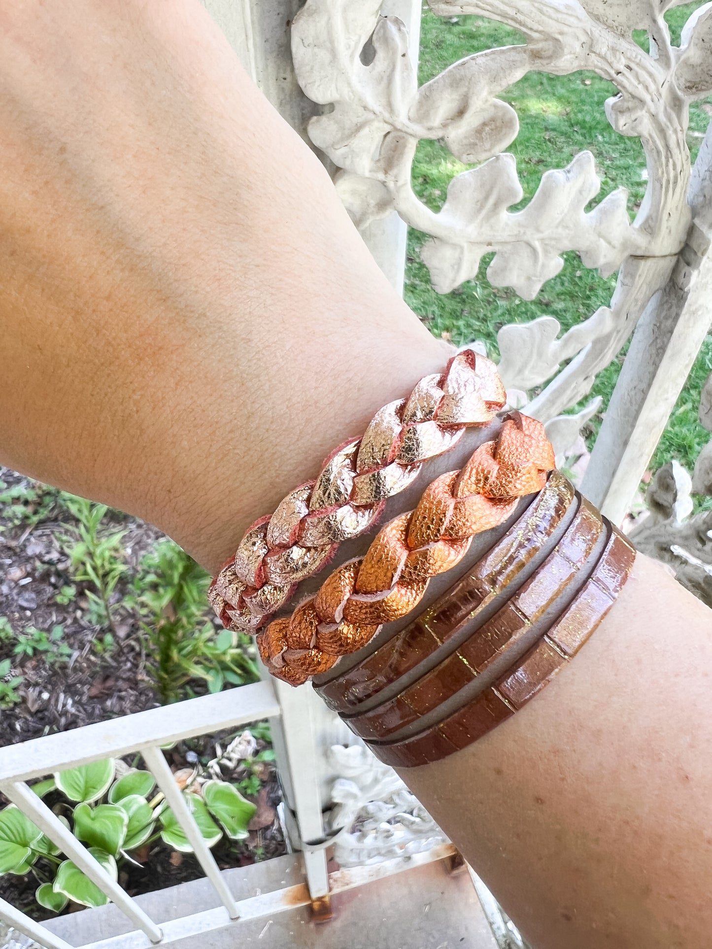 Braided Leather Bracelet / Soft Rosegold