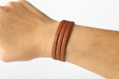 Leather Bracelet / Ultra Skinny Sliced Cuff / Spiced Cider Cork