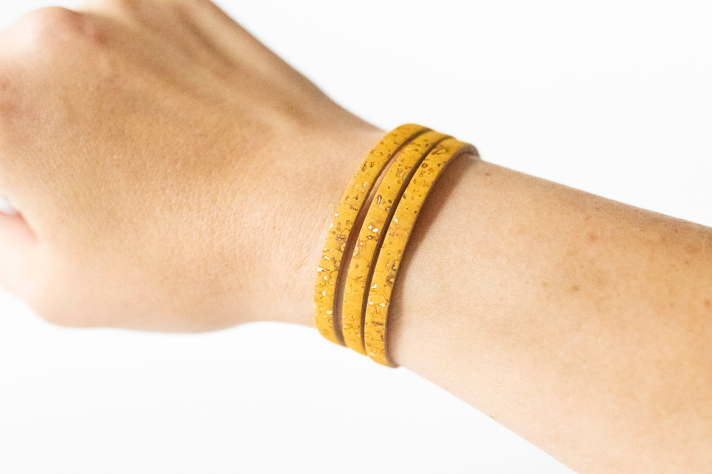 Leather Bracelet / Ultra Skinny Sliced Cuff / Sunglow Cork