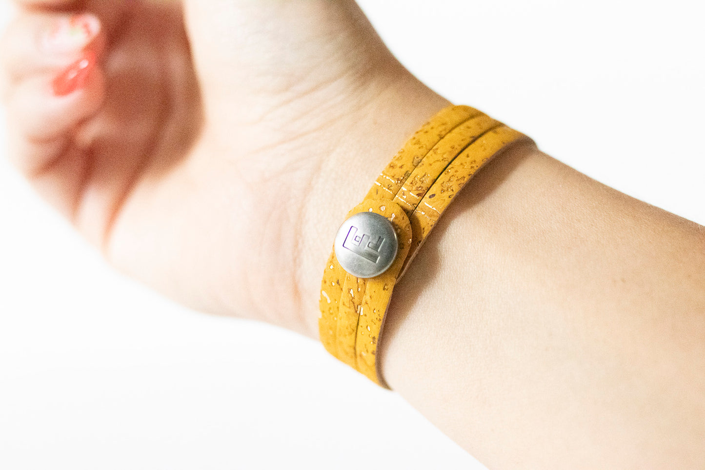 Leather Bracelet / Ultra Skinny Sliced Cuff / Sunglow Cork