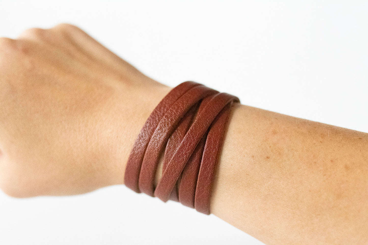 Leather Bracelet / Skinny Sliced Wrap Cuff / Ground Cinnamon