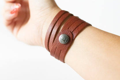 Leather Bracelet / Skinny Sliced Wrap Cuff / Ground Cinnamon