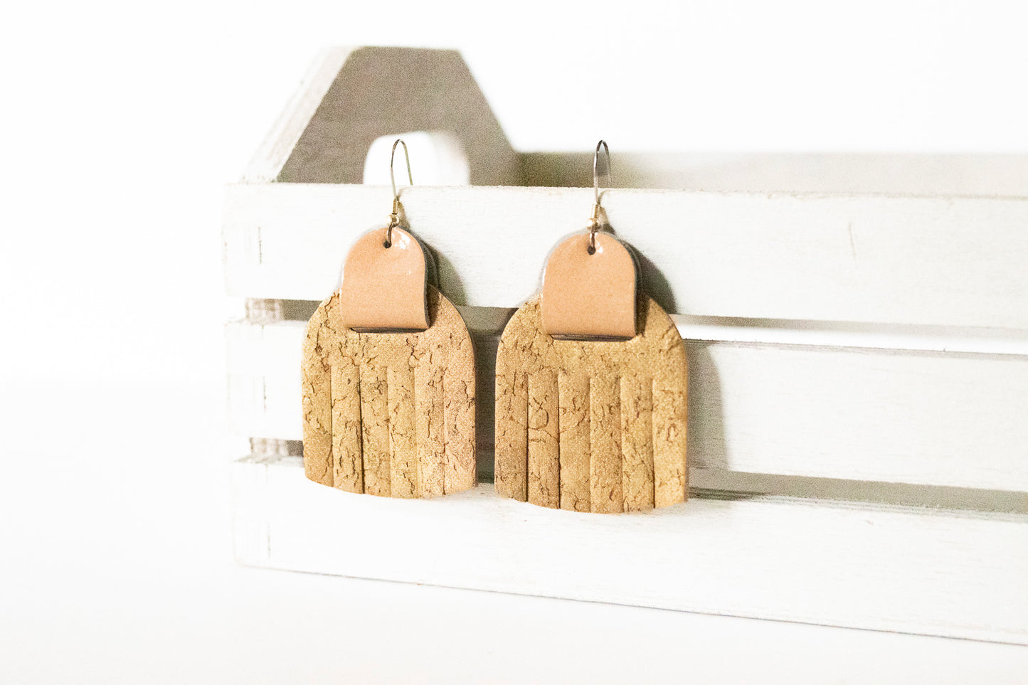 Leather Earrings / Fringies / Gold Flake Cork & Peach Orchard