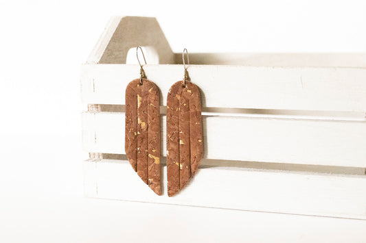 Leather Earrings / Fringe / Gingerbread Cork