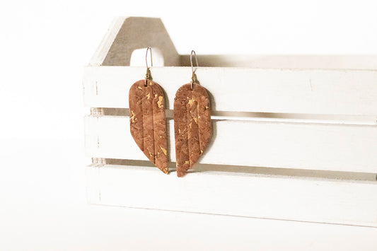 Leather Earrings / Mini Fringe / Gingerbread Cork
