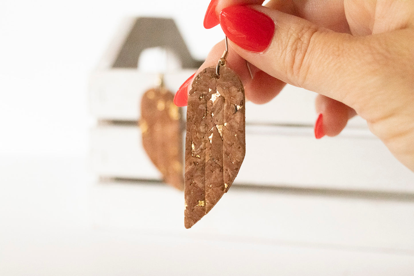 Leather Earrings / Mini Fringe / Gingerbread Cork