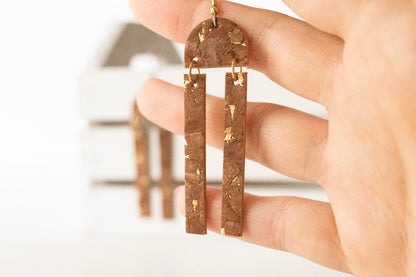 Leather Earrings / Sunrays / Gingerbread Cork