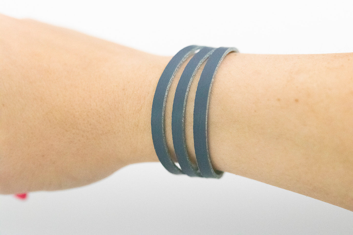 Leather Bracelet / Ultra Skinny Sliced Cuff / Windy Sky