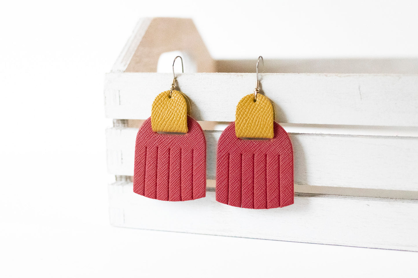 Leather Earrings / Fringies / Cherry & Honey Wheat