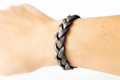 Braided Leather Bracelet / Charcoal Shimmer