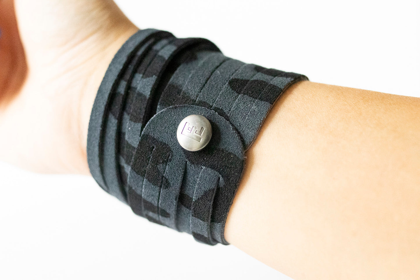Leather Bracelet / Original Sliced Wrap Cuff / Black Leopard Suede