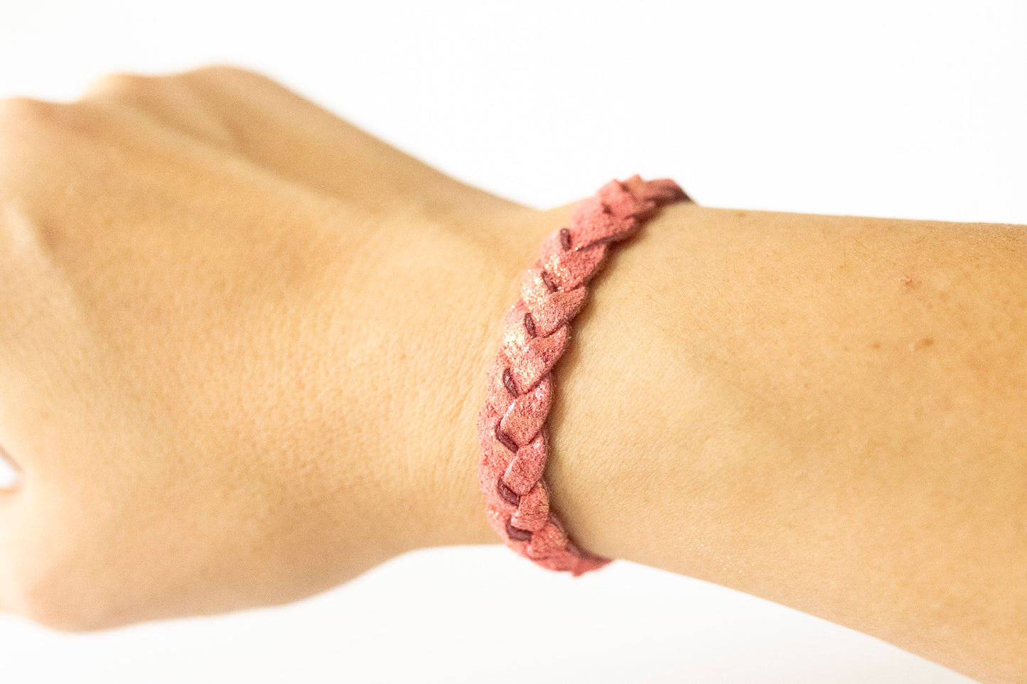 Braided Leather Bracelet / Sunkissed Coral