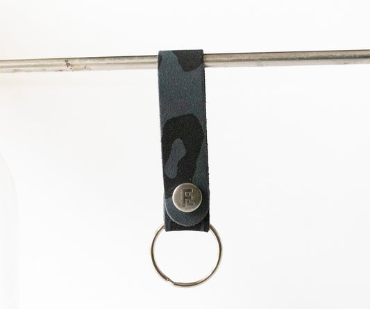 Leather Keychain / Snap Loop / Black Leopard Suede