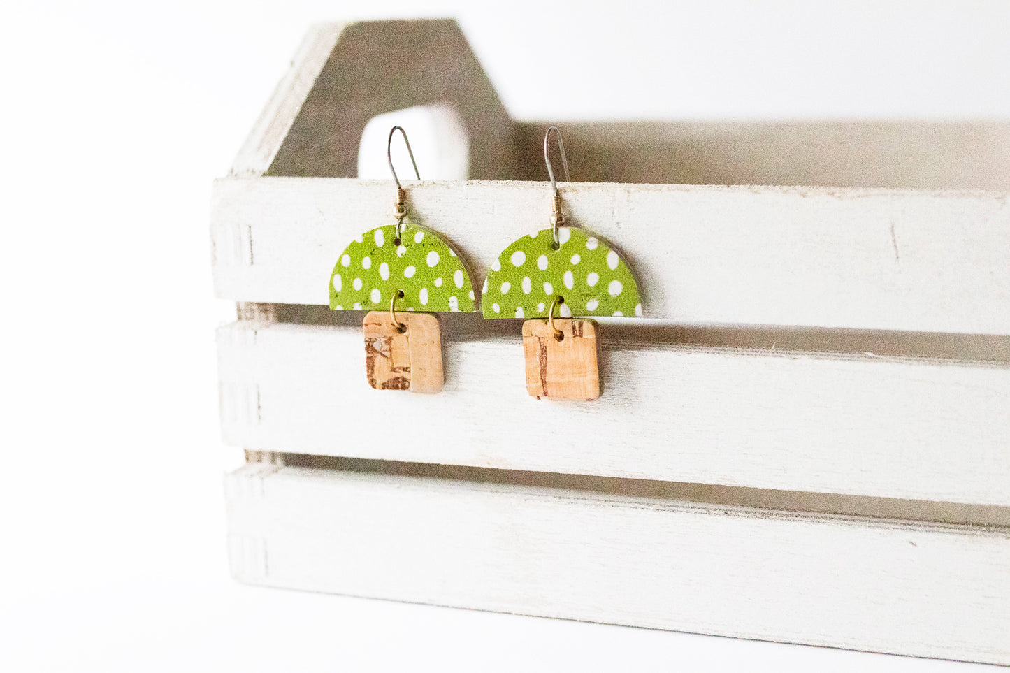 Leather Earrings / Mushrooms / Green Cap