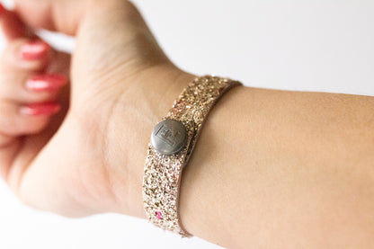 Leather Bracelet / Skinny Slim Cuff / Chunky Glitter