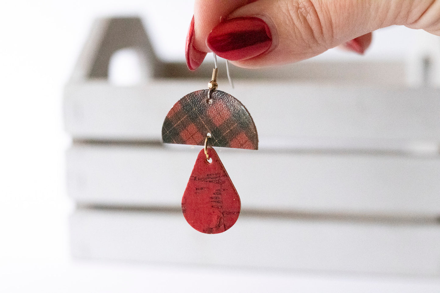 Leather Earrings / Mushrooms / Tartan