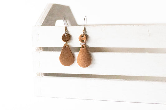 Leather Earrings / Droplets / Metallic Bronze