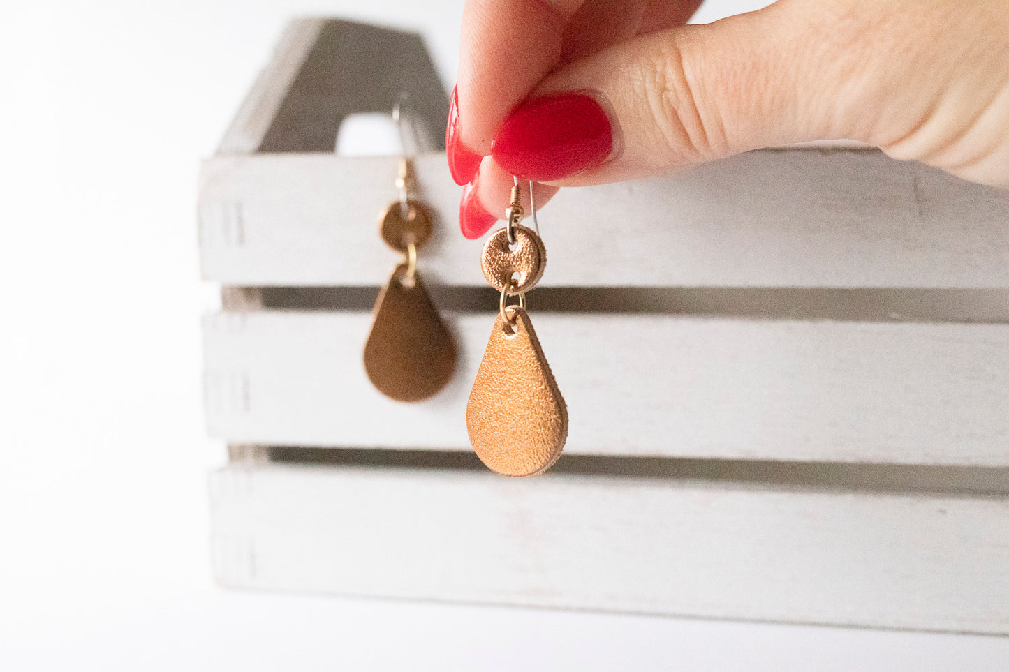 Leather Earrings / Droplets / Metallic Bronze