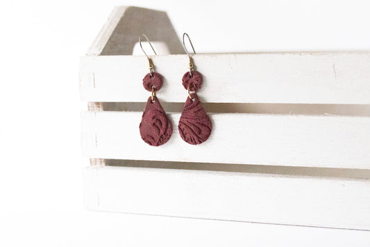 Leather Earrings / Droplets / Berry Suede