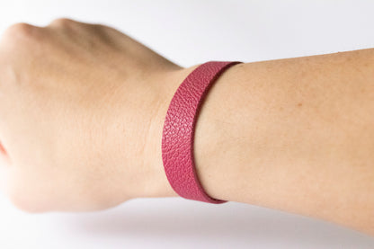 Leather Bracelet / Skinny Slim Cuff / Raspberry