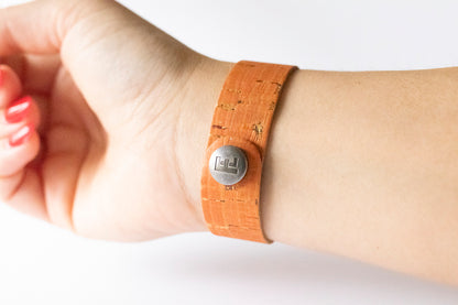 Leather Bracelet / Slim Cuff / Orange Papaya Cork