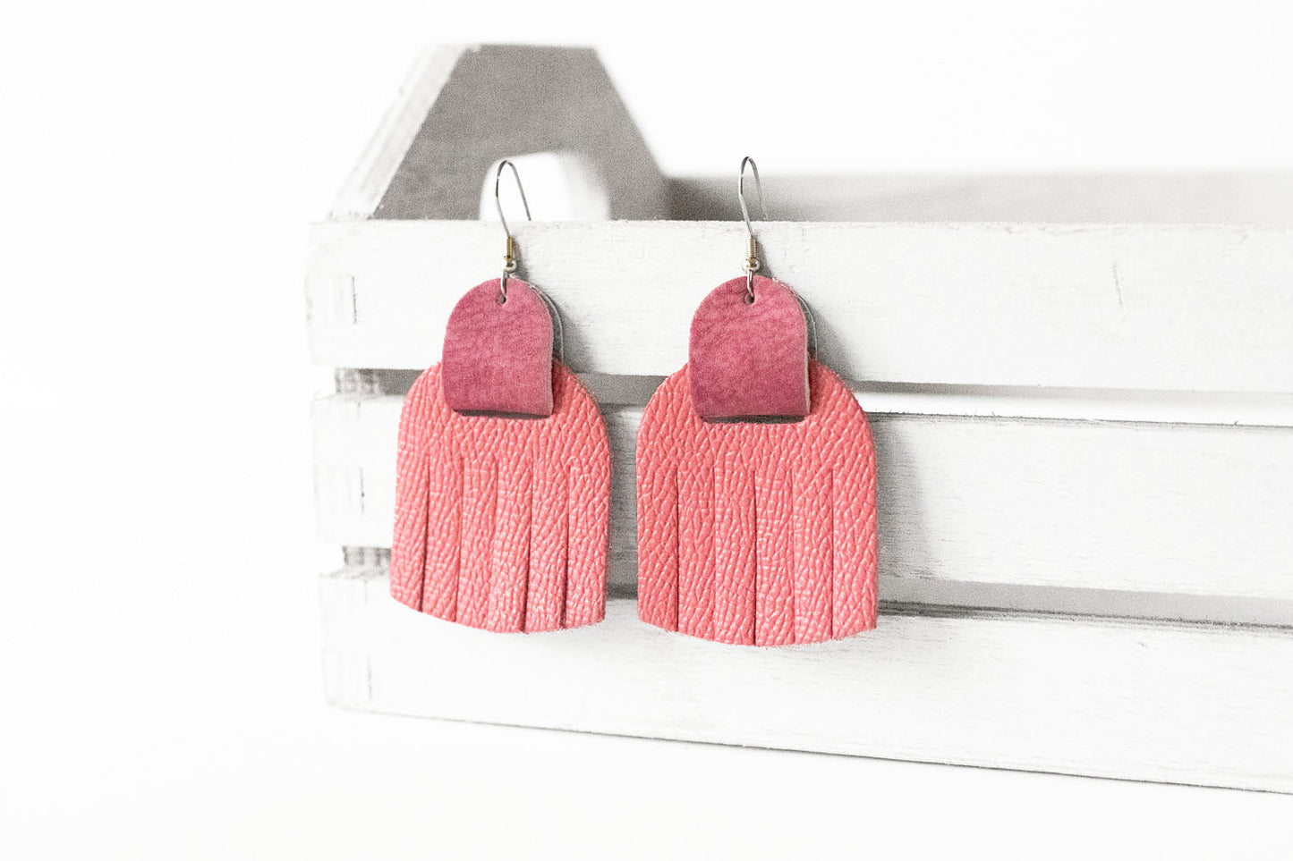 Leather Earrings / Fringies / Pink Cherries & Berry Tie Dye