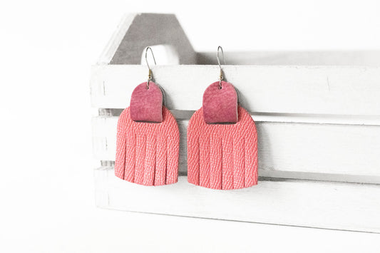 Leather Earrings / Fringies / Pink Cherries & Berry Tie Dye