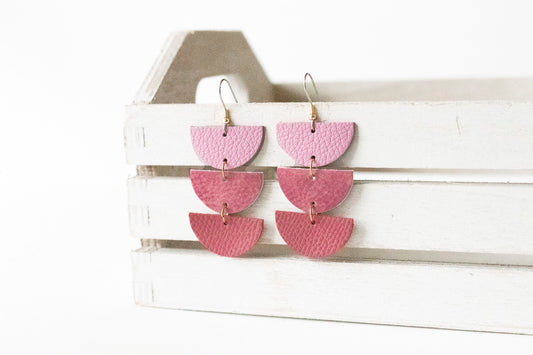 Leather Earrings / Tri Luna / Pink Bouquet