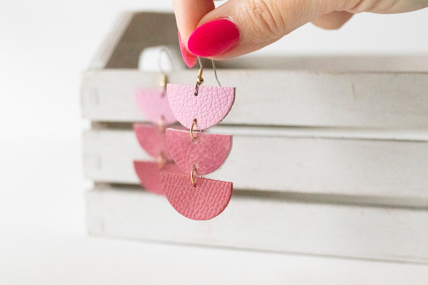 Leather Earrings / Tri Luna / Pink Bouquet