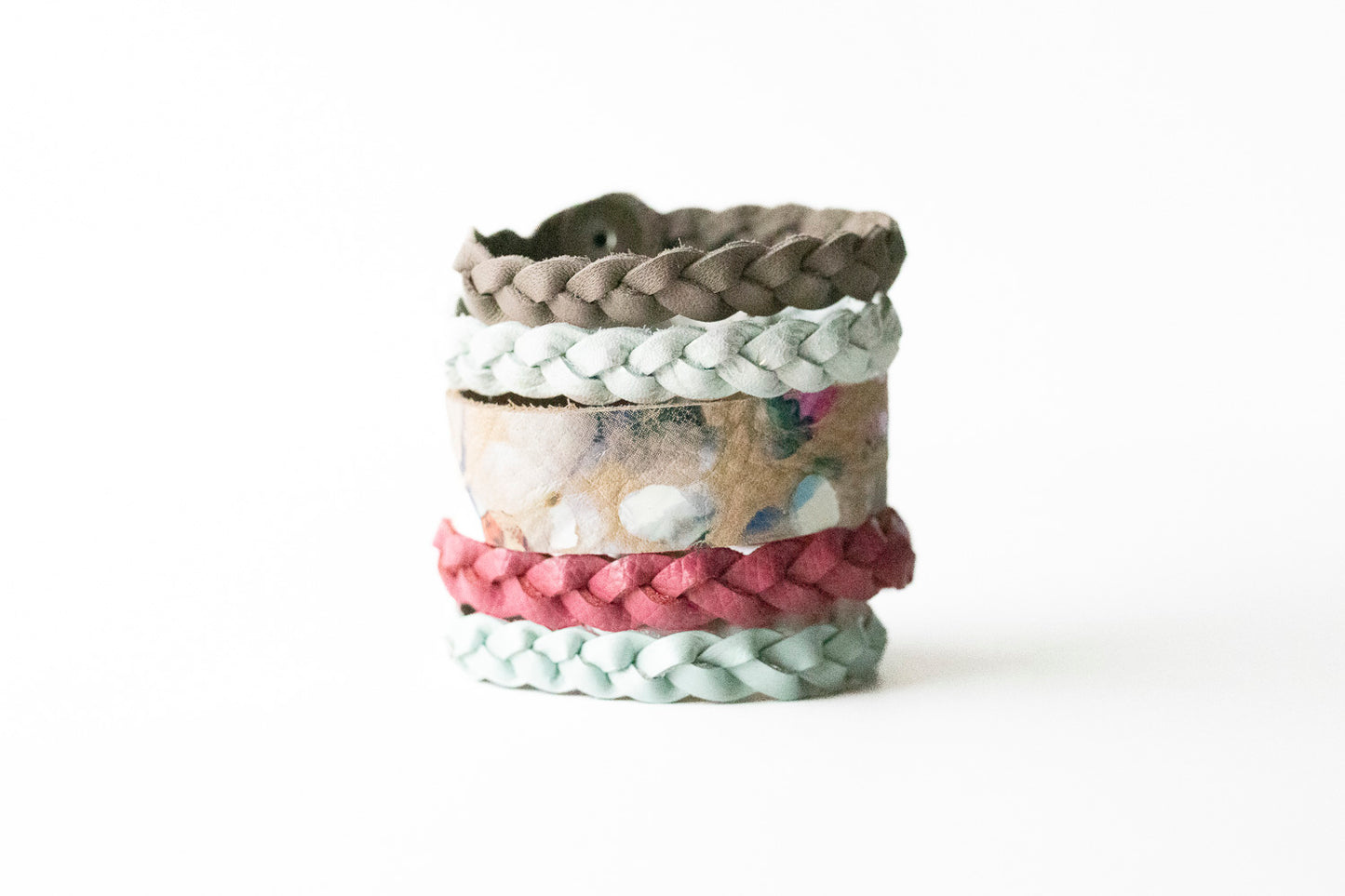 Braided Leather Bracelet / Pastel Cloud