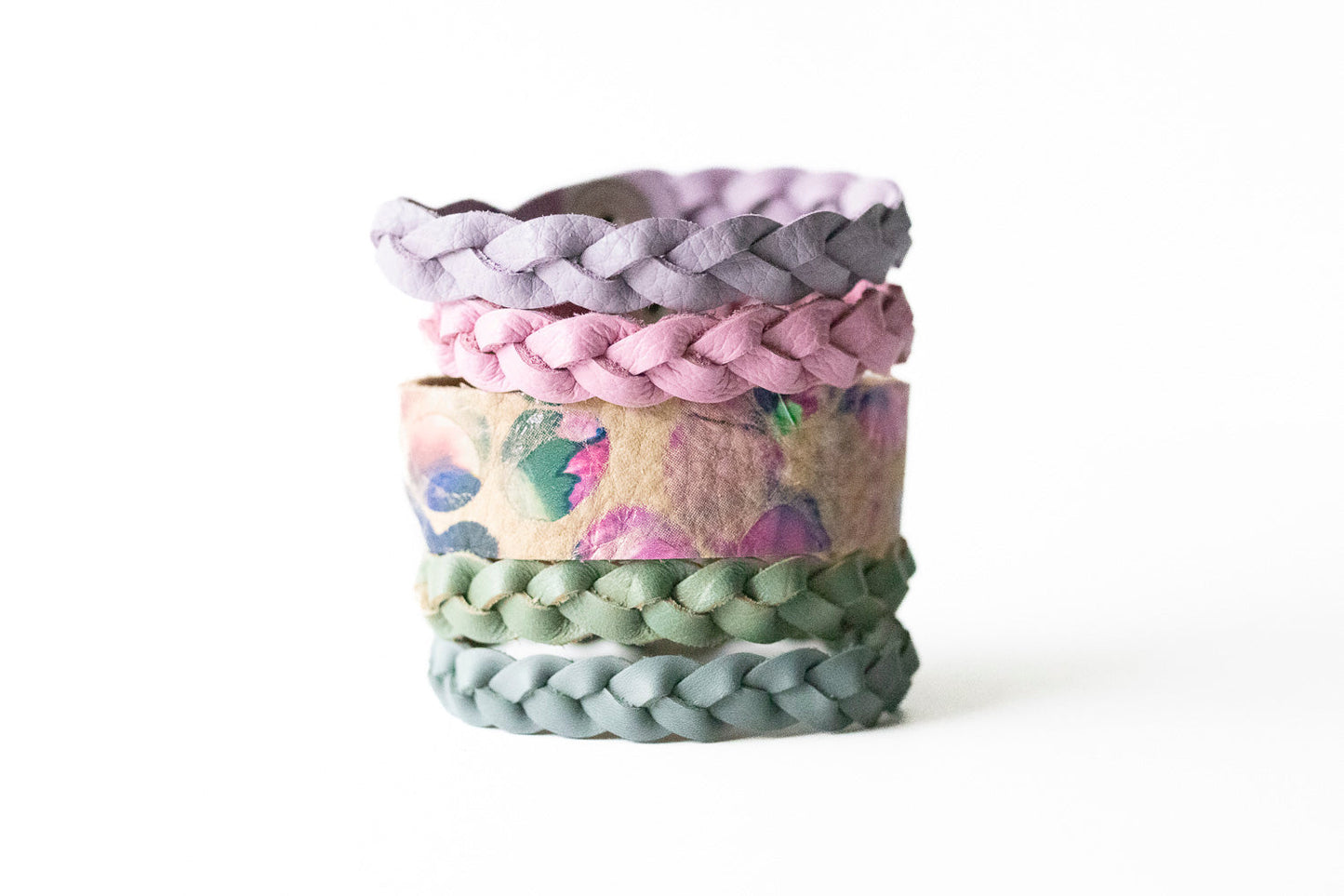 Braided Leather Bracelet / Jade Floral